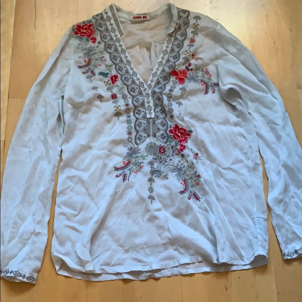 Johnny Was Embroidered Chiffon Blouse